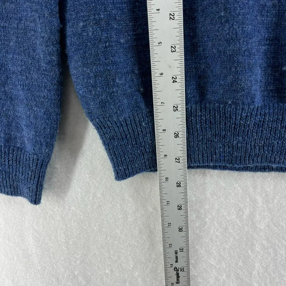 J.Crew Merino Sweater Men's S Blue Brown Leather Elbow Trim Round Neck Pullover - Picture 4 of 15